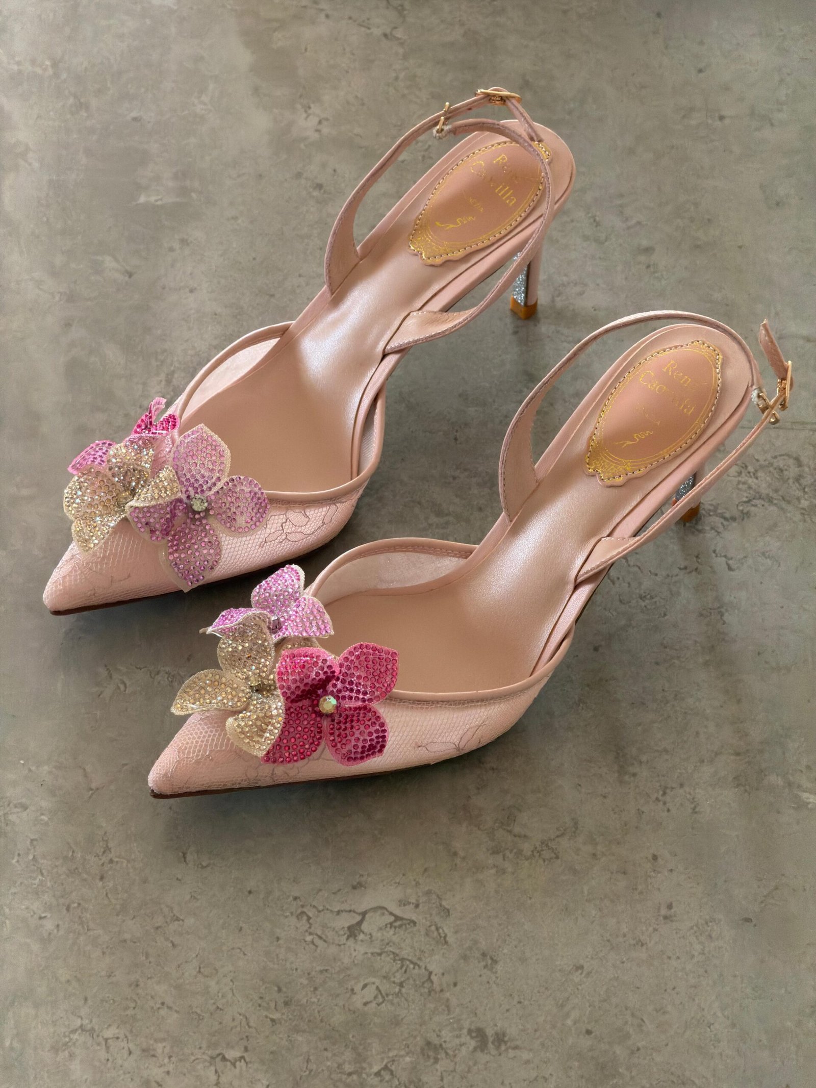 René Caovilla Neutral Peach Flower 80 Sandals - Image 3