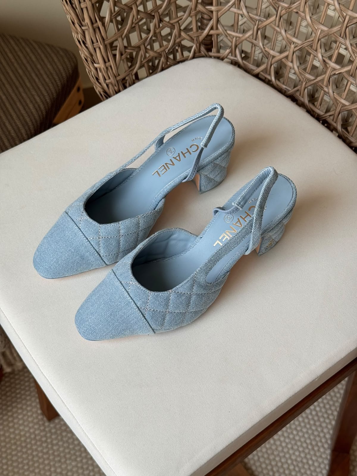 Chanel quilted denim heels - Image 2
