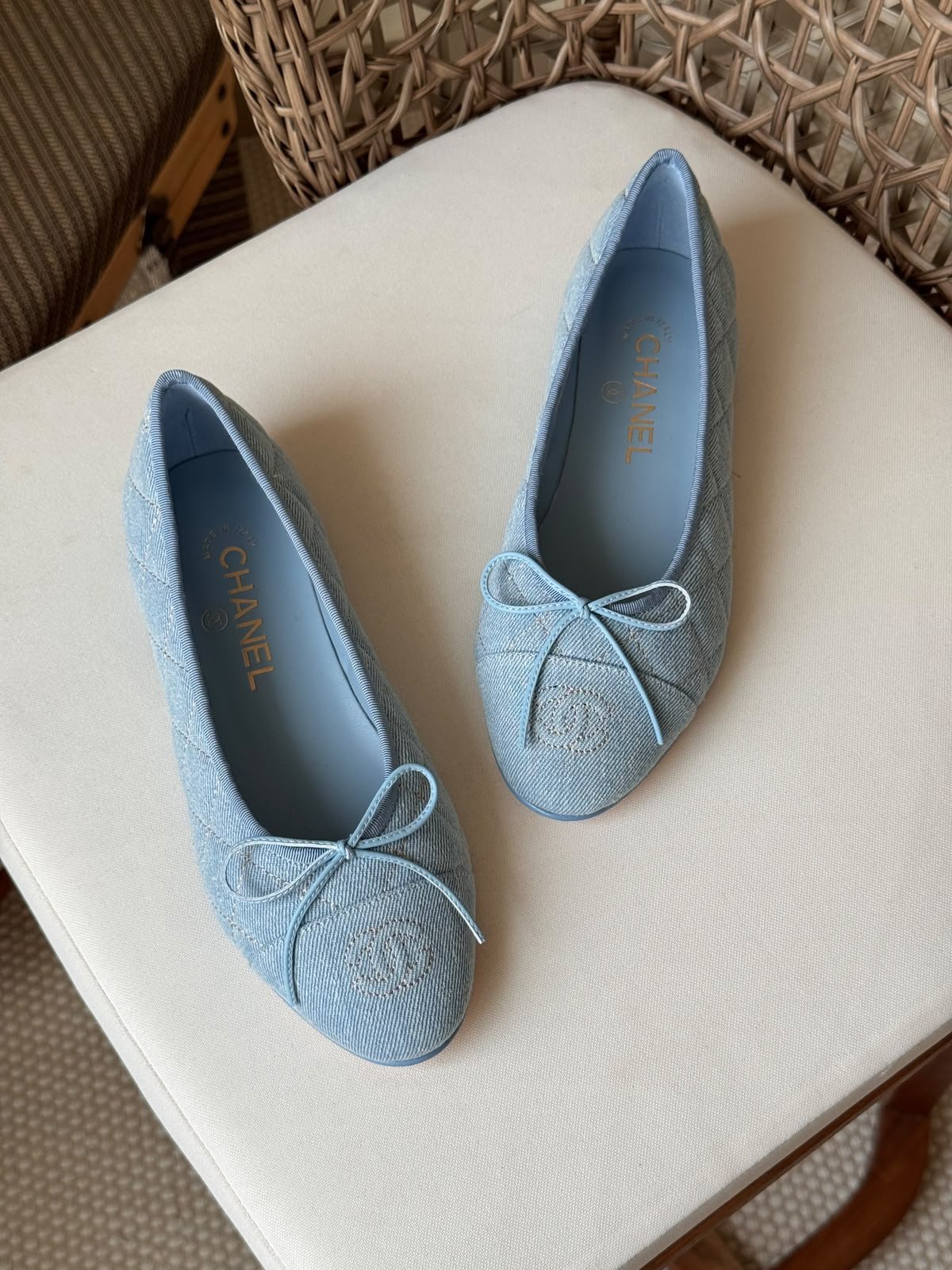 Chanel quilted denim ballerina